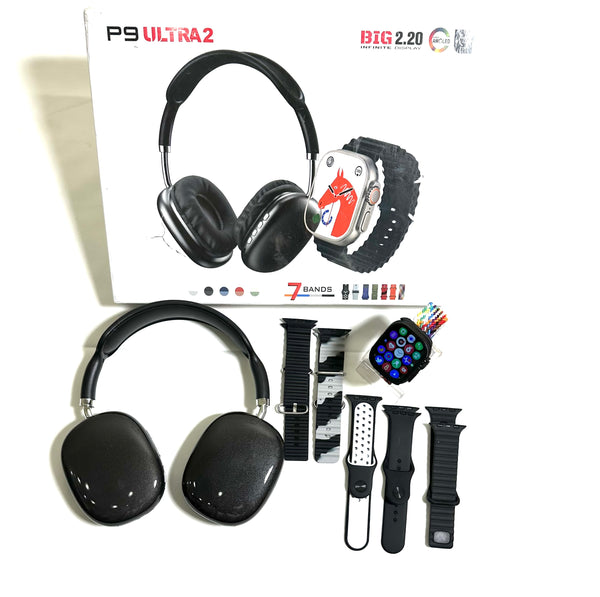 New P9 Headphone & Series9 Smart Watch Suit with 7 In1 Straps